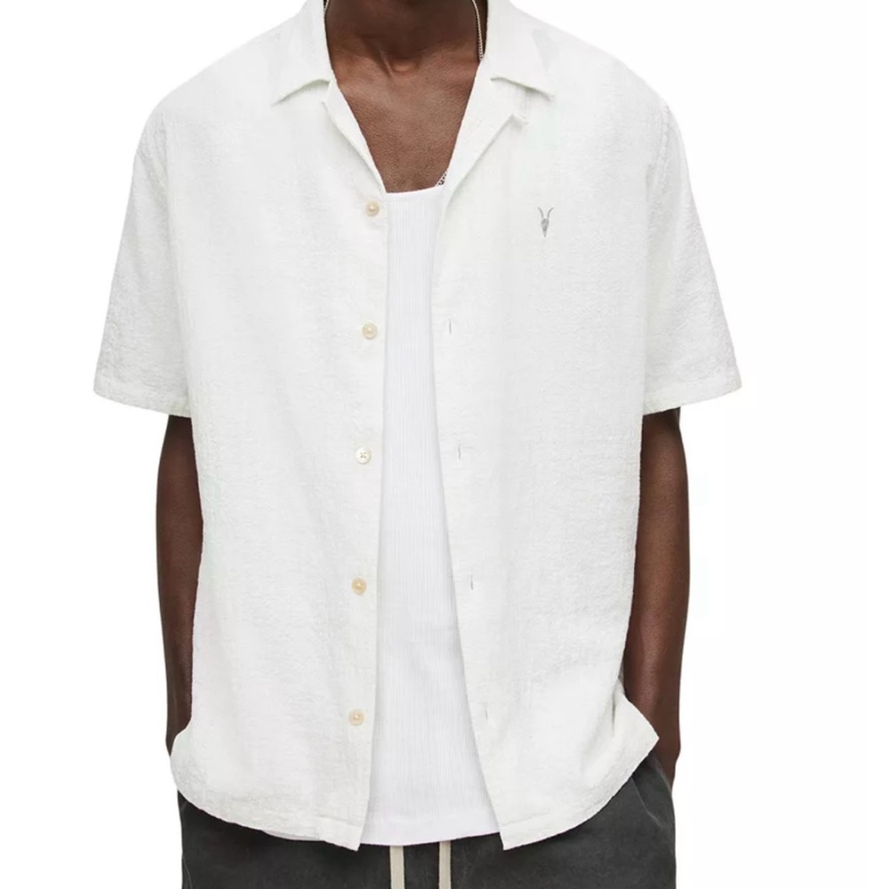 ALLSAINTS Mattole Cotton Blend Crepe Relaxed Fit Button Down Camp Shirt Size S